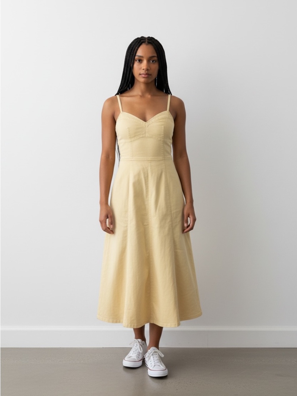 GAP Butter Yellow Denim Midi Dress; Tall length